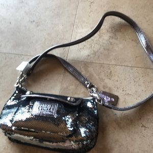 Brand New Silver Sequined Coach Purse